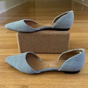 J. Jill Dorsey Blue and White Fabric Striped Flats Size 9.5